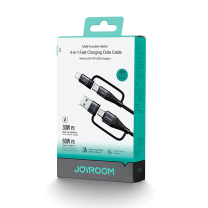 JOYROOM Multi-Function Series 60W 4-in-1 Fast Charging Data Cable (USB-A+Type-C to Lightning+Type-C) 1.2m-Black