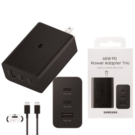 Samsung 65W USB-C Power Delivery Adapter (US Plug) with Trio Ports (2 x USB-C, 1 x USB-A)