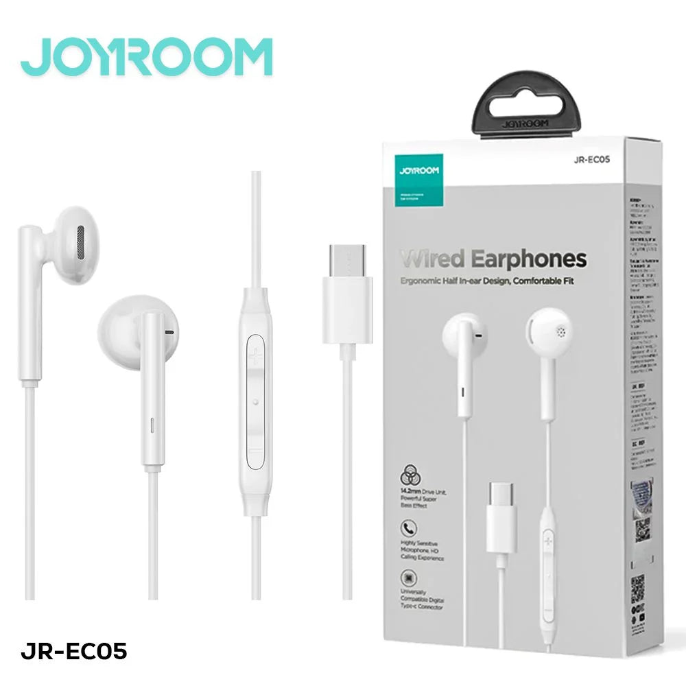 JOYROOM JR-EC05 TYPE-C Series Half In-Ear Wired Earphones-White